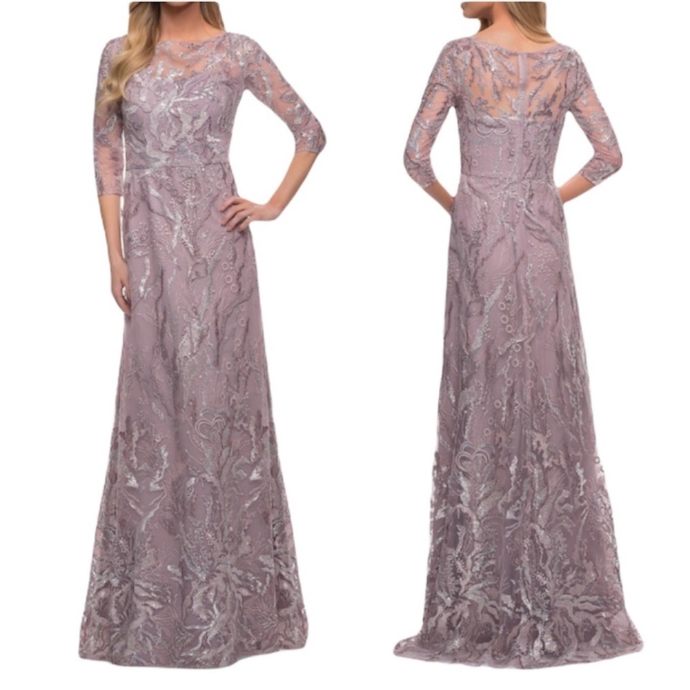 LA FEMME Sequin Sparkle Lace A-Line Gown Mauve NEW Size 12 Dress